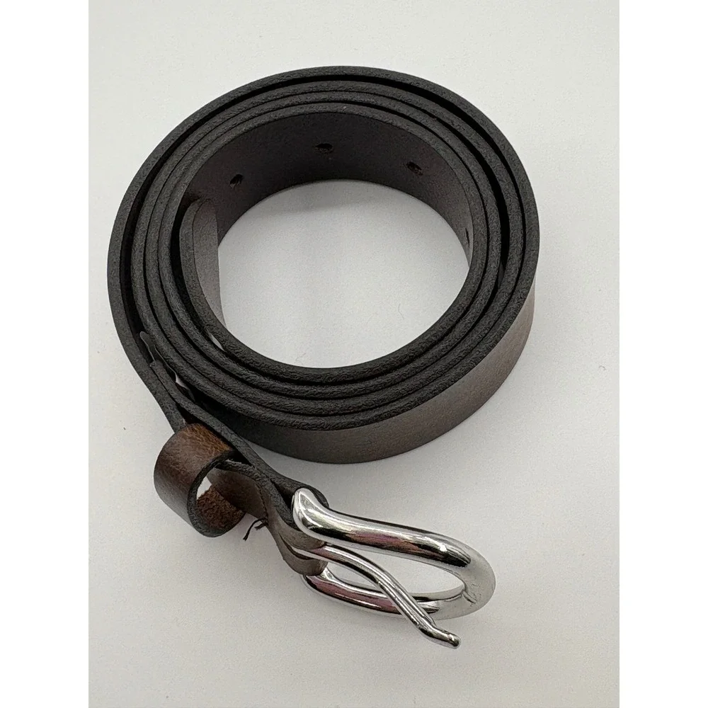 GAP Vintage Dark Brown Leather Belt L 36 38 Silver Horseshoe Buckle Unisex USA